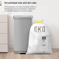EKO 21 Gallon / 50-90 Liter, 60 Count Drawstring Trash Bags, Extra-Strong Unscented Garbage Bags, Easy-Dispense Roll for Kitchen & Household Use, Code G, White