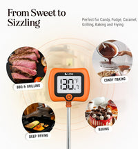 Digital Candy Thermometer with Pot Clip, 10" Long Stainless Steel Probe, Instant Read Kitchen Thermometer for Cooking, Baking, and Candy Making