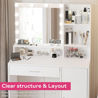 Vanity Desk with Mirror and Light, Large Drawer and Three Level Storage Dresser, 3 Lighting Modes Adjustable Brightness, Bedroom Dressing Table (White)