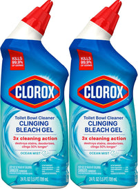Clorox Toilet Bowl Cleaner, Clinging Bleach Gel, Ocean Mist - 24 Ounces, Pack of 2