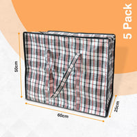 ANSIO Large Laundry Bags Pack of 5 Storage Bags Reusable Laundry Bags with Zips Ideal for Moving House Clothing & Wardrobe Storage (60L x 25W x 50H cm)