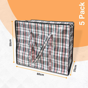 ANSIO Large Laundry Bags Pack of 5 Storage Bags Reusable Laundry Bags with Zips Ideal for Moving House Clothing & Wardrobe Storage (60L x 25W x 50H cm)
