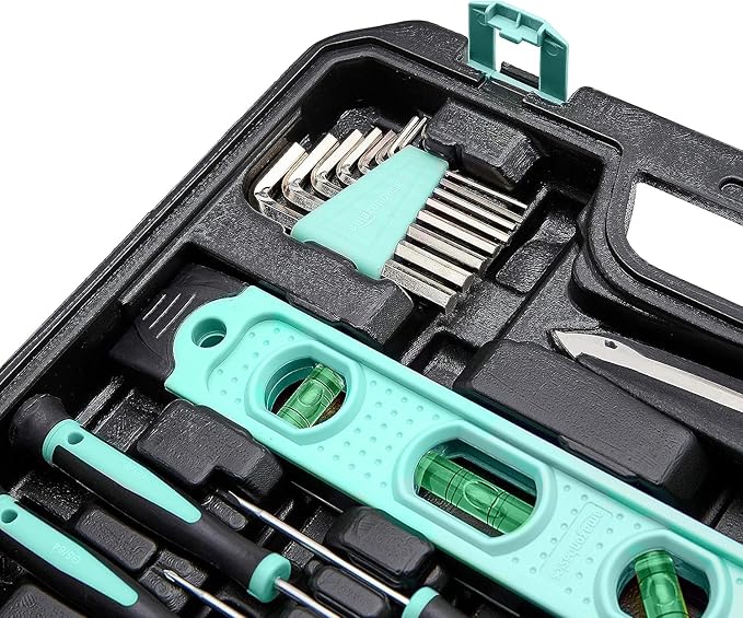 Basics Household Tool Kit With Storage Case, 142 Piece, Turquoise, 13.39 x 9.25 x 2.95 inch