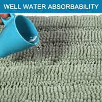H.VERSAILTEX Sage Bathroom Rugs, Bath Mat Set of 2 Extra Thick Chenille Striped Pattern Shaggy Bath Rugs for Bath Room, Non Skid Bath Mats for Bathroom Floor (32 x 20 Plus 24 x 17 - Inches)