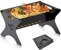 Camping Campfire Grill, 16"Lx12"D Portable Folding Charcoal Grills, Backpacking BBQ Grill with Carry Bag, Outdoor Fire pit for Camping, Picnic, Bonfire, Patio, Backyard