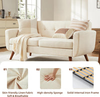 Tbfit 65" W Loveseat Sofa, Mid Century Modern Decor Love Seat Couches for Living Room, Button Tufted Upholstered Small Couch for Bedroom, Solid and Easy to Install Love Seats Furniture, Beige