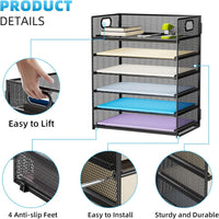 Marbrasse 6 Tier Paper Organizer Letter Tray - Mesh Desk File Organizer with Handle, Paper Sorter Organizer for Letter/A4 Office File Folder Holder - Black