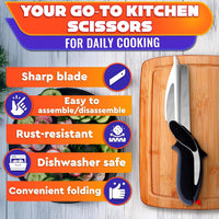 2 in 1 Kitchen Scissors for Food – Stainless Steel Blade & Plastic Cutting Board Scissors with Safety Lock | 9.6" Tomato Knife, Fruit & Vegetable Cutter – Easy-to-Use Kitchen Shears for Meat, Cheese