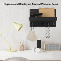 Wall Key Holder with Shelf, Hooks for Bags & Coats, Paulownia Wood, 9.8 x 6.7 x 4.2 - Cart Shape