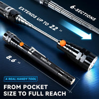 VIBELITE Extendable Magnetic Flashlight with Telescoping Magnet Pickup Tool-Cool Gadget Gifts Stocking Stuffers for Men, Teen Boys, Husband, Dad, Father, Mechanic, Him, Women, Black