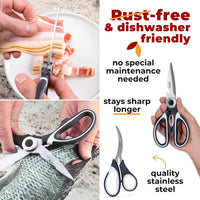 Kitchen Shears by Gidli - Liftime Replacement Warranty* - Includes Seafood Scissors As a Bonus - Heavy Duty Utility Stainless Steel All Purpose Ultra Sharp Scissors for Food/Cooking