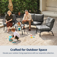 EAST OAK 4-Piece Plaza Patio Furniture Set, Outdoor Furniture for Balcony, Poolside, and Yard, with Thick Cushion Sofa and Coffee Table, Modern Patio Conversation Set, Black & Grey