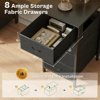 Huuger 47 Inch Computer Desk with 8 Fabric Drawers, Office Desk Work Desk for Home Office, Study, Gaming Desk with Drawers, Large Storage, Black