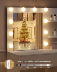 Lighted Makeup Vanity Desk, 35.4“W x 15.7'”D x 54“H, White (with Lights and Mirror, Dimming Function, 2 Drawers and 1 Cabiniet, Open Shelves) by Boahaus