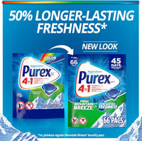 Purex 4-in-1 Laundry Detergent Pacs, Fresh Mountain Breeze, 66 Pacs