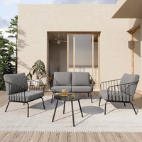 EAST OAK 4-Piece Plaza Patio Furniture Set, Outdoor Furniture for Balcony, Poolside, and Yard, with Thick Cushion Sofa and Coffee Table, Modern Patio Conversation Set, Black & Grey