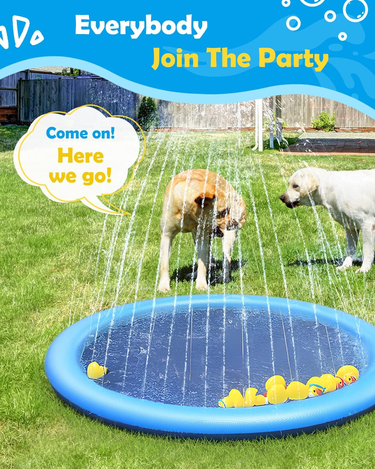 Peteast 67" Dog Splash Pad for Large Dogs & Kids – Anti-Slip Outdoor Sprinkler Pad, 0.58mm Thick PVC Water Mat for Backyard Summer Play