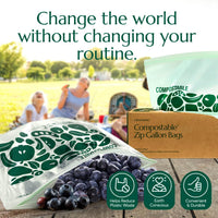 Cleanomic Compostable* Gallon Size Food Storage Bags (25 Eco Zip) Freezer and Leak Proof, Also Available Quart, Snack and Sandwich Bags