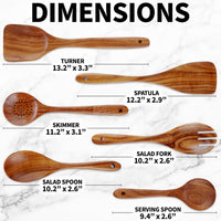 Zulay Kitchen 6-Piece Wooden Spoons for Cooking - Smooth Finish Teak Wood Utensils - Soft Comfort-Grip Cooking Wood Spoons Non-Stick Teak Easy to Clean Utensils Heat Resistant Non-Scratch Spoon Sets