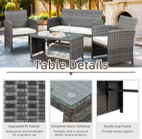 Shintenchi 4 Piece Patio Ratten Set Outdoor Furniture Set Wicker Conversation Set with Cushions and Tempered Glass Tabletop,Beige