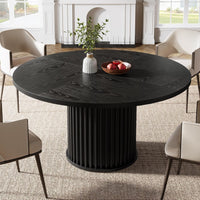 Tribesigns 47.24-Inch Black Round Dining Table for 4-6 People, Modern Fluted MDF + Metal Base Kitchen Table, Sturdy Circle Dining Room Furniture, Black