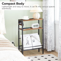 HOOBRO Small Narrow Side Table with Charging Station, Skinny End Table for Small Spaces, Slim Nightstand with USB Ports Outlet, Sofa Beside Table with Storage Shelf, Rustic Brown and Black BF102UBZ01