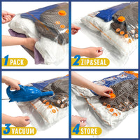 Storage Master Space Saver Bags for Travel and Home Reusable Vacuum Storage Bags Save 80% More Storage Space Work with Vacuum Cleaner (9 Combo, No Pump Included)