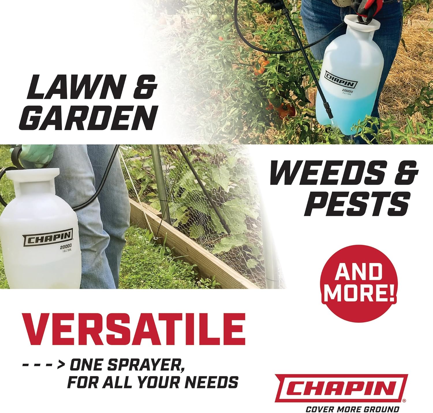 Chapin 20000 Made in USA 1 -Gallon Lawn and Garden Pump Pressured Sprayer, for Spraying Plants, Garden Watering, Weeds and Pests, Polypropylene, Translucent White - Cart Shape