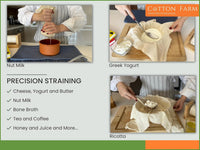Cotton Farm Grade 100 XL Cheese Cloth - Straining & More; 36x36 Inch; 100% Unbleached Cotton Cheesecloth; Reusable with Hemmed 2 Edges; Ultra-Dense (the finest) Butter Muslin