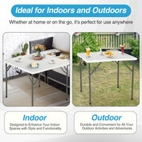 FDW 34" Folding Card Table Plastic Table Portable Square Height Dining Table Perfect for Party and Parties Backyard Events, White