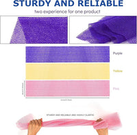 UJFQBH 3 Pieces African Bath Sponge African Net Long Net Bath Sponge Exfoliating Shower Body Scrubber Back Scrubber Skin Smoother,Great for Daily Use (Pink,Yellow,Purple)