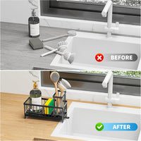 Cisily Black Sponge Holder for Kitchen Sink, Sink Caddy Organizer with High Brush Holder, Kitchen Countertop Organizers and Storage Essentials, Rustproof 304 Stainless Steel, Soap Dispenser Organize