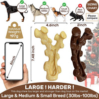 2 Pack Dog Chew Toys for Aggressive Chewers,Boredom and Stimulating Best Dog Toys for Medium/Large Breed,Tough Almost Indestructible Dog Bones for Teeth Cleaning and Training