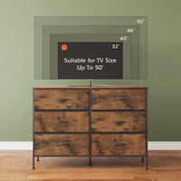 WLIVE Dresser for Bedroom with 6 Drawers, Wide Fabric Dresser TV Stand for 50 Inches TV, with Metal Frame, Wooden Top, Fabric Storage Dressers for Bedroom, Hallway, Entryway, Rustic Brown
