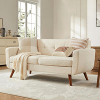 Tbfit 65" W Loveseat Sofa, Mid Century Modern Decor Love Seat Couches for Living Room, Button Tufted Upholstered Small Couch for Bedroom, Solid and Easy to Install Love Seats Furniture, Beige