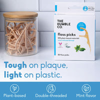The Humble Co Dental Floss Picks for Teeth, 200 Count (Mint) - Double Thread Tooth Picks Flossers for Adults Gum Health - Toothpick Floss for Interdental Oral Care & Hygiene