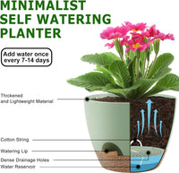 Plant Pots 10/9/8/7.5/7 Inch Self Watering Pots, Set of 5 Plastic Planters with Drainage Holes and Saucers,Plastic Flower Pots,Nursery Planting Pot for Indoor Out Door Plants（Green）