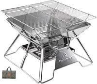 CAMPINGMOON Portable Stainless Steel Campfire Fire Pit Foldable Wood Burning Charcoal Grill for Camping Stove, Outdoor Cooking, Folding BBQ Grill 14-inch with Carry Bag MT-2