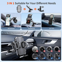 Upgraded 3-in-1 Car Phone Holder Mount [Powerful Suction] Phone Mount for Car Dashboard Air Vent Windshield,for All iPhone Android Phone (Black)