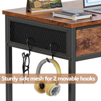 Furologee Small Computer Desk with 2 Fabric Drawers for Bedroom,34 Inch Home Office Writing Desk, Vanity Desk with Hooks, Simple Study Desk for Small Spaces, Makeup Dressing Table, Rustic Brown