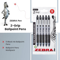 Zebra Pen Z Grip Black Ballpoint, Smooth & Comfortable Pens With Pocket Clip, Retractable Ballpoint, Reliable Black Biro Pens Multipack For Everyday Use - Black Ink, Medium Point