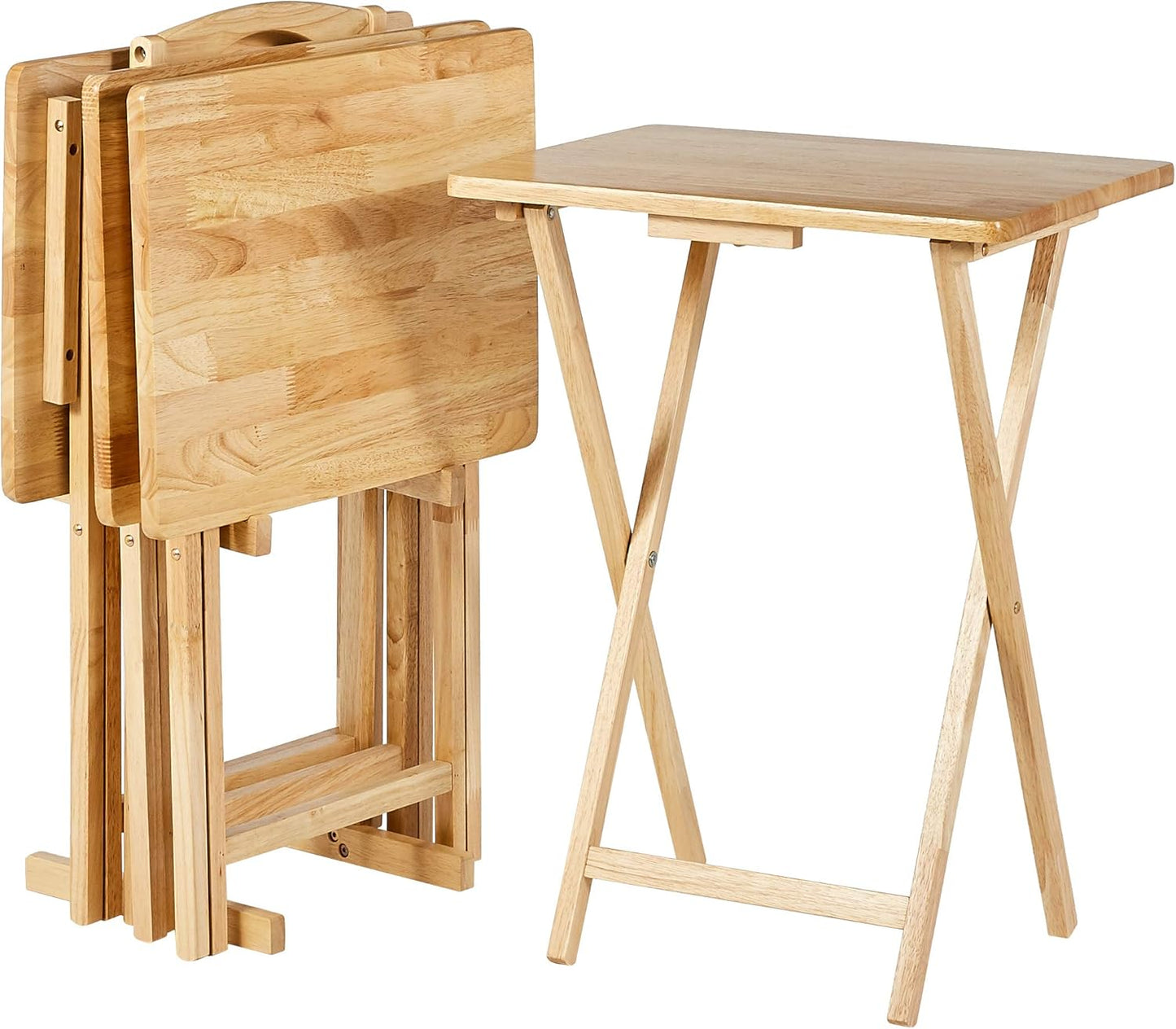 Foldable TV Dinner Tray Table with Storage Rack, 14.6 L x 19 W x 26 H inch, Natutral, 4-Pack