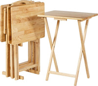 Foldable TV Dinner Tray Table with Storage Rack, 14.6 L x 19 W x 26 H inch, Natutral, 4-Pack