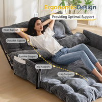 MAXYOYO Adjustable Floor Sofa Couch with 2 Pillows, Multi-Functional Bean Bag Bed, 5-Position Foldable Lazy Sofa Sleeper Bed with Armrest, Versatile Floor Seating for Reading, Dark Grey, Double