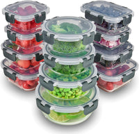 FineDine 24 Piece Premium Borosilicate Glass Meal Prep Containers Glass - Airtight Food Storage Containers with Lids, Hinged Locking Lid, BPA Free, For Meal Prep/Freezer/Oven