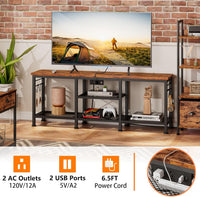 Furologee TV Stand with Power Outlets, Entertainment Center with Open Storage Shelves for TVs up to 55 Inch, Media Console Table with Soundbar Shelf for Living Room, Bedroom, Rustic Brown