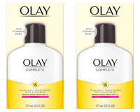 Olay Face Moisturizer, Complete with Sunscreen SPF 15, Daily Facial Lotion for Normal Skin, Lightweight Hydrating Broad Spectrum Sun Protection - Vitamin C, E, and Niacinamide - 6 Oz 2 Pack