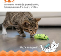 Catstages Crunchy Pickle Kicker Toy with Catnip and Dental Mesh, Pickle Shape, Plush and Crinkle Cat Toy for Kicking, Tossing, and Teeth Cleaning, Green