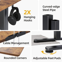Claiks Electric Standing Desk, Adjustable Height Stand up Desk, 24x48 Inches Sit Stand Home Office Desk with Splice Board, Black Frame/Rustic Brown Top