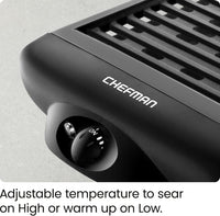 Chefman Electric Smokeless Indoor Grill w/ Non-Stick Cooking Surface & Adjustable Temperature Knob from Warm to Sear for Customized BBQing, Dishwasher Safe Removable Water Tray, Black